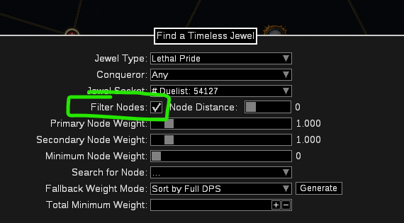 Shrapnel Lethal Pride dropdown setup in Path of Building