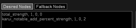 Path of Building desired nodes box with percent Strength set to two